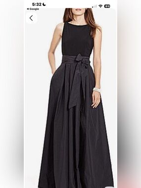Lauren Ralph Lauren Black Sleeveless Dress with Waist Sash